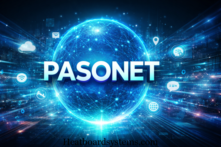 Pasonet digital network concept showing a global technology network connecting people, data, and online platforms.